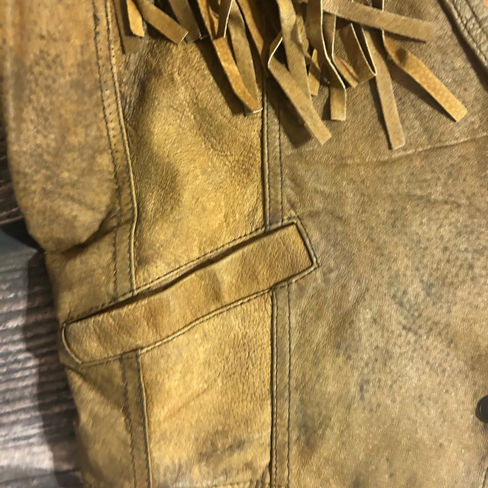 Brown Fringe Leather Jacket - Picture 3 of 10